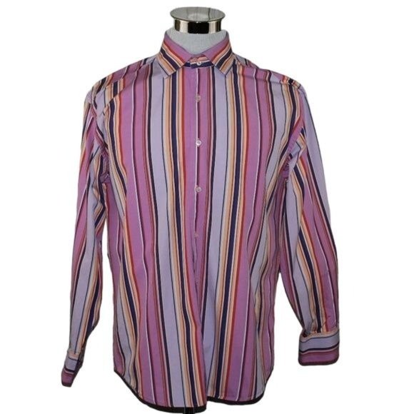 Tommy Hilfiger Other - Tommy Hilfiger Large 80's 2 Ply Fabric Multi Color Striped Clubwear Dress Shirt